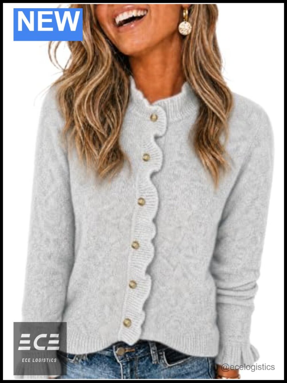 Womens Ruffle Button Down Cardigan Sweater Mock Neck Knit Coat